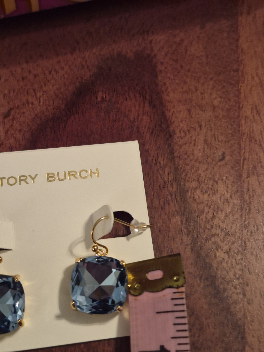Tory Burch Gold-Plated Blue Crystal Drop Earrings - Picture 6 of 7